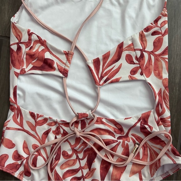 Anthropologie Seea Floral Leaf One Piece Swimsuit in Orange White Sz M - Picture 5 of 7